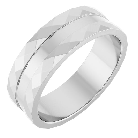 Faceted Edge Band in Platinum