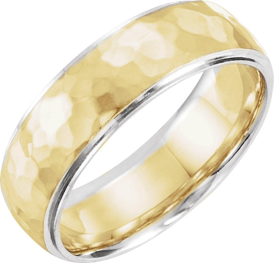 Two-Toned Half Round Stepped-Edge Band with Hammer Finish