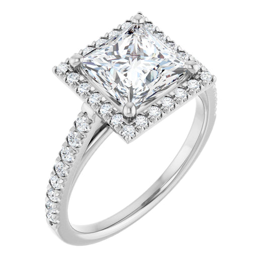 Princess French-Set Halo-Style Engagement Ring