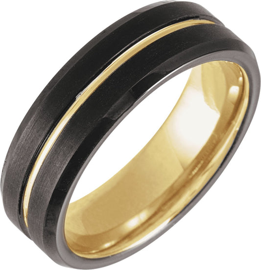 Two-Toned Tungsten Grooved Beveled Edge Band