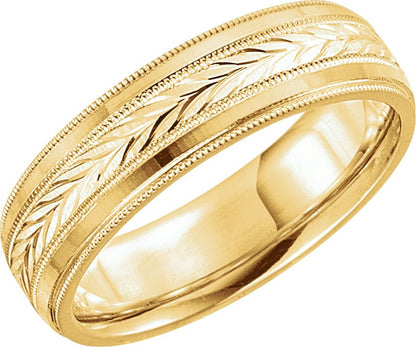 Yellow Gold Wheat Patterned Band with Milgrain