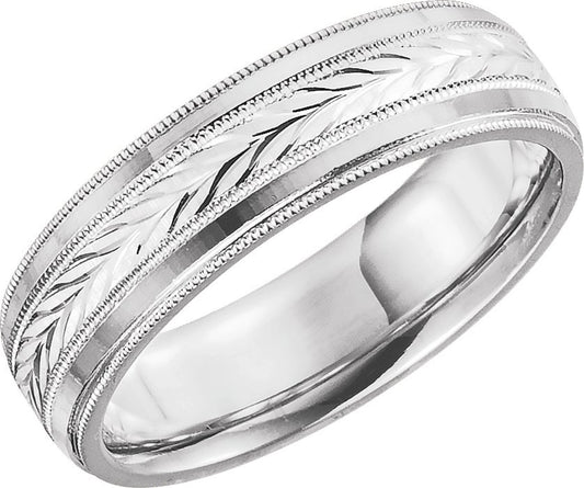 Wheat Patterned band with Milgrain in Platinum