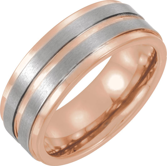 Two-Toned w/ Rose Gold Tungsten Grooved Band