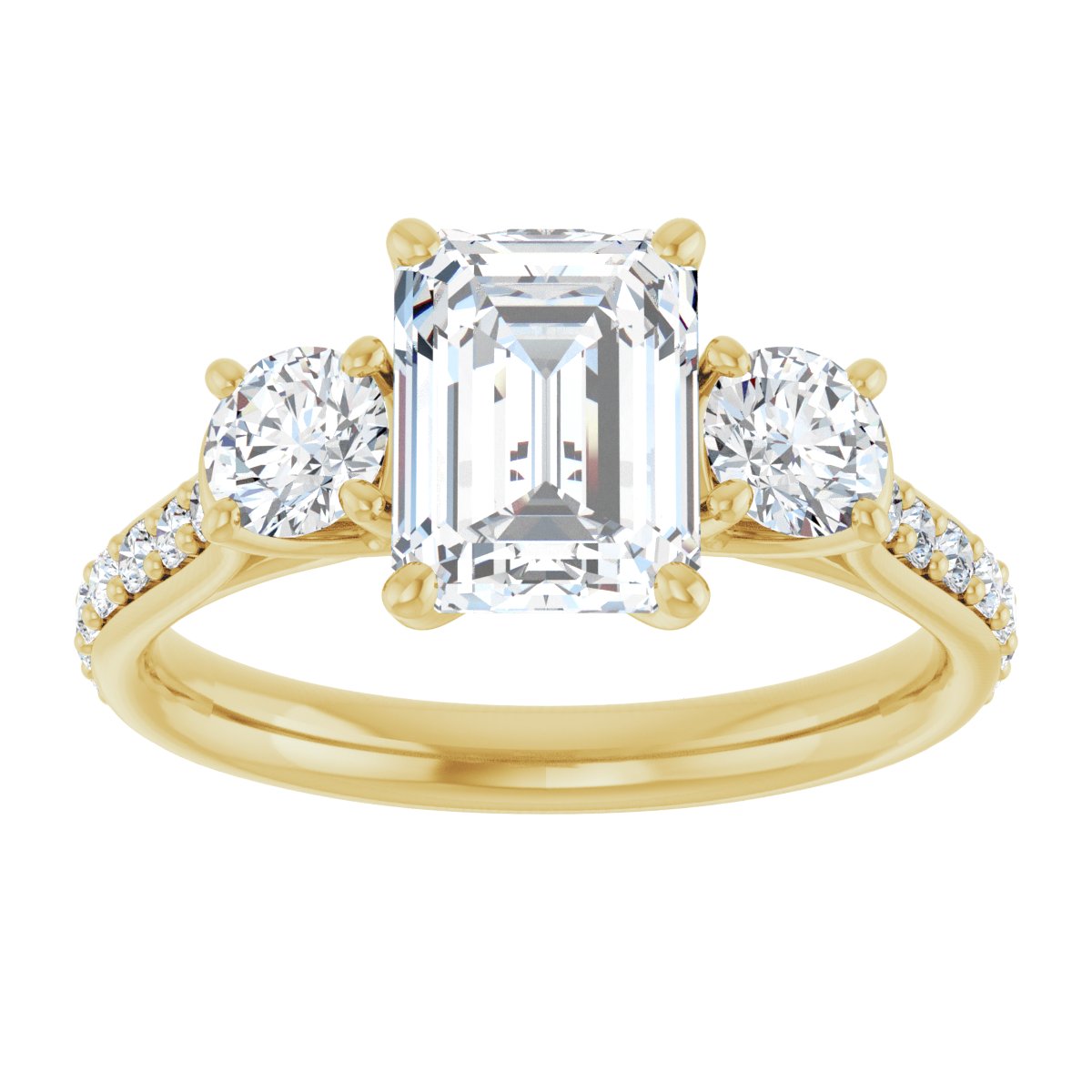 Radiant / Emerald Three-Stone Engagement Ring