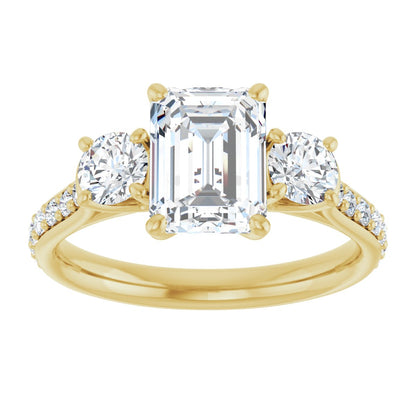 Radiant / Emerald Three-Stone Engagement Ring