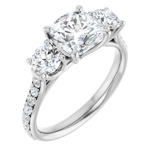 Cushion Three-Stone Engagement Ring