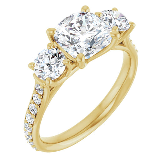 Cushion Three-Stone Engagement Ring