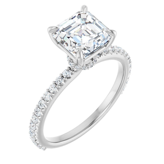 Asscher Accented Engagement Ring