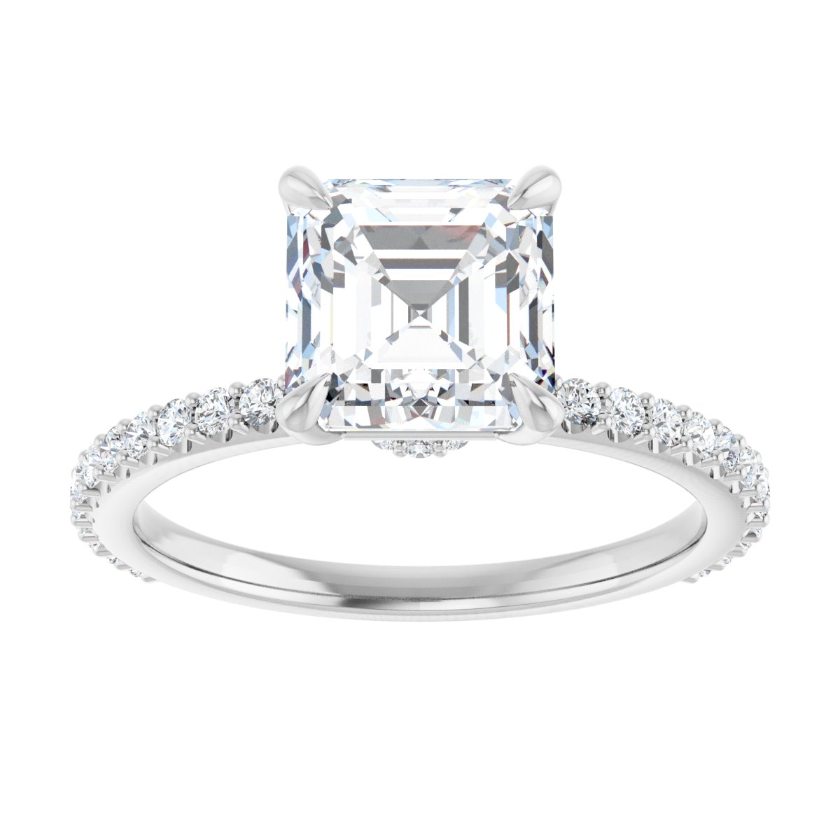 Asscher Accented Engagement Ring