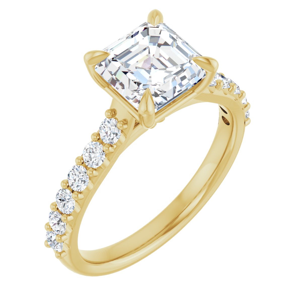 Asscher Accented Engagement Ring