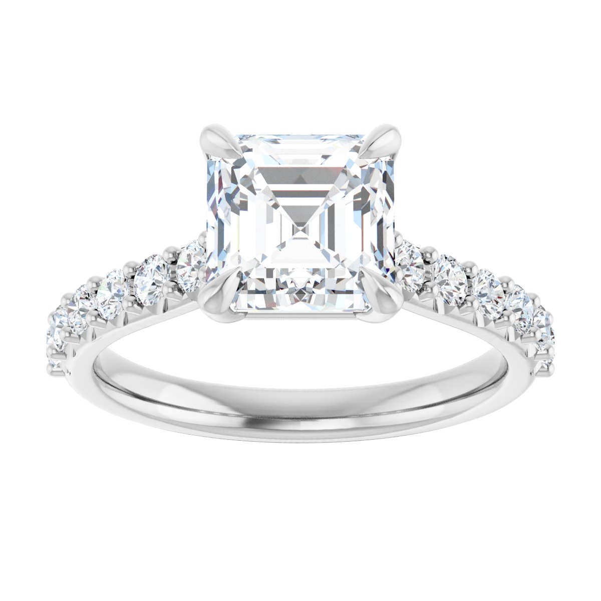 Asscher Accented Engagement Ring