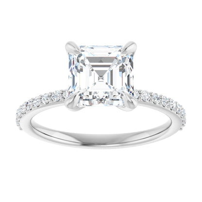 Asscher Accented Engagement Ring