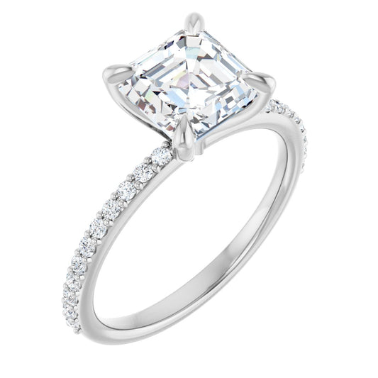 Asscher Accented Engagement Ring