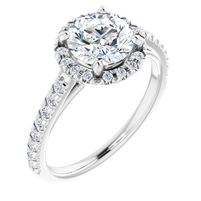 Round Brilliant French-Set Halo-Style Engagement Ring