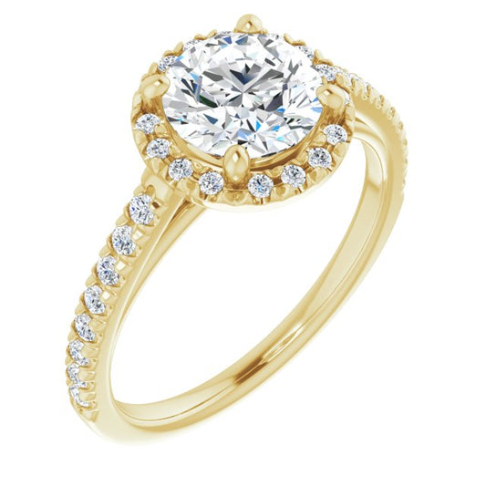 Round Brilliant French-Set Halo-Style Engagement Ring