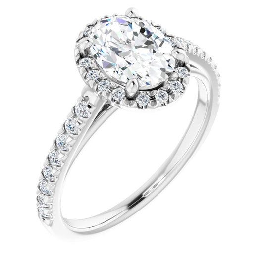 Oval French-Set Halo-Style Engagement Ring