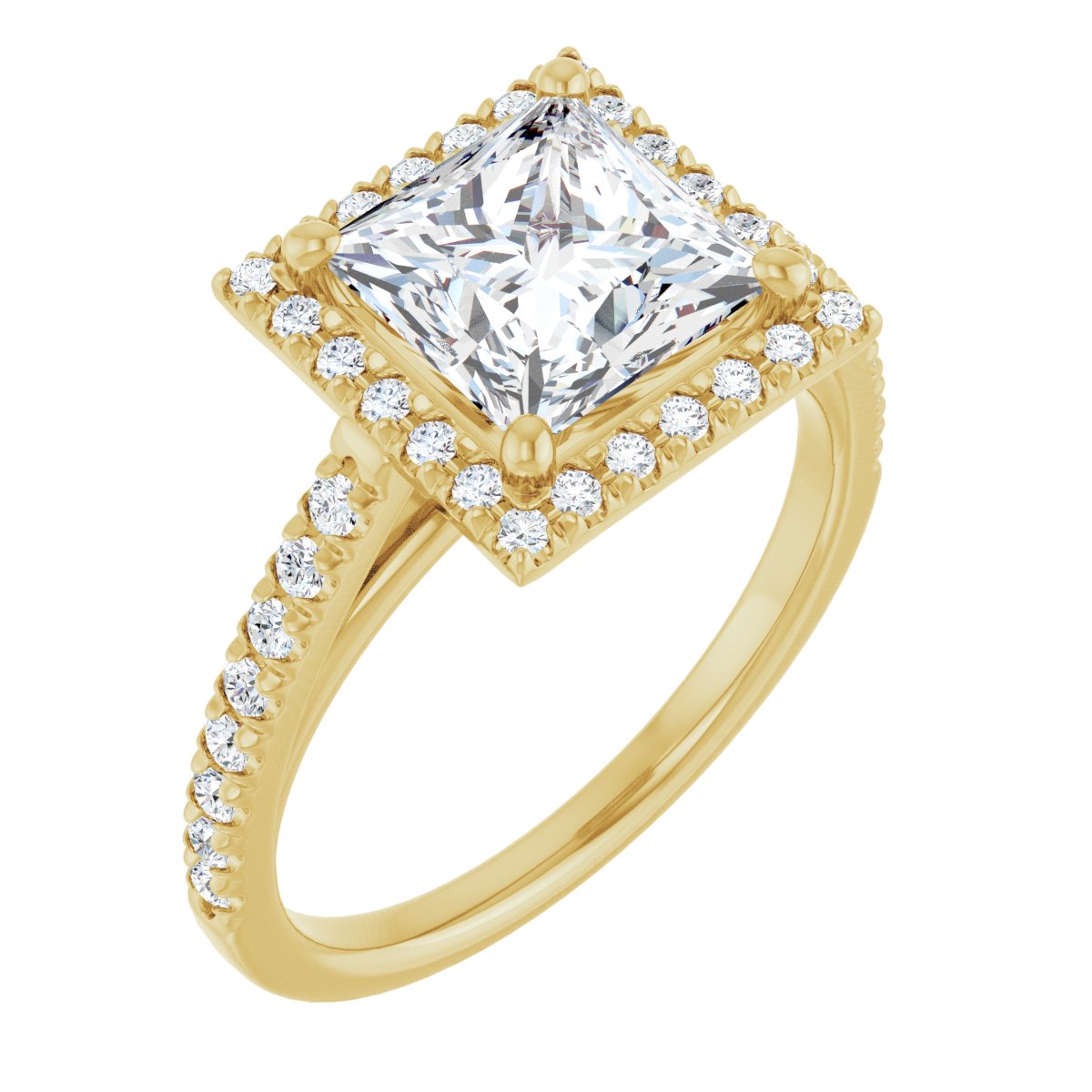 Princess French-Set Halo-Style Engagement Ring