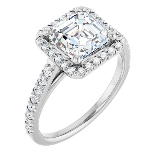 Asscher French-Set Halo-Style Engagement Ring