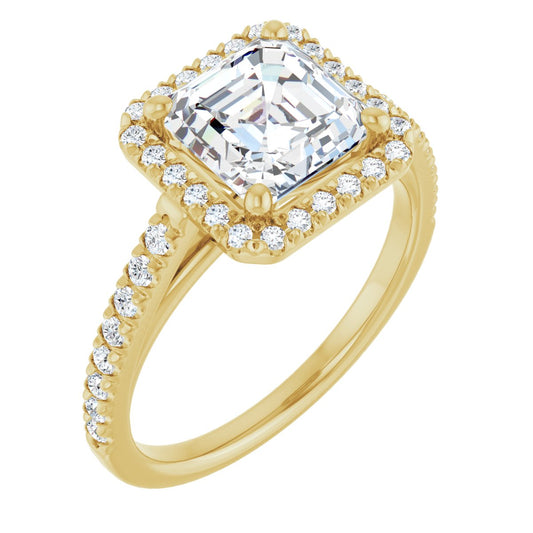 Asscher French-Set Halo-Style Engagement Ring