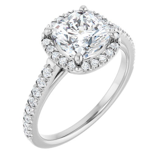 Cushion French-Set Halo-Style Engagement Ring