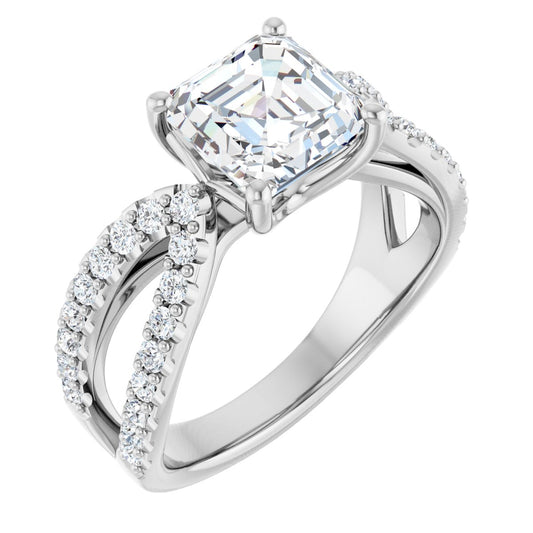 Asscher Accented Engagement Ring