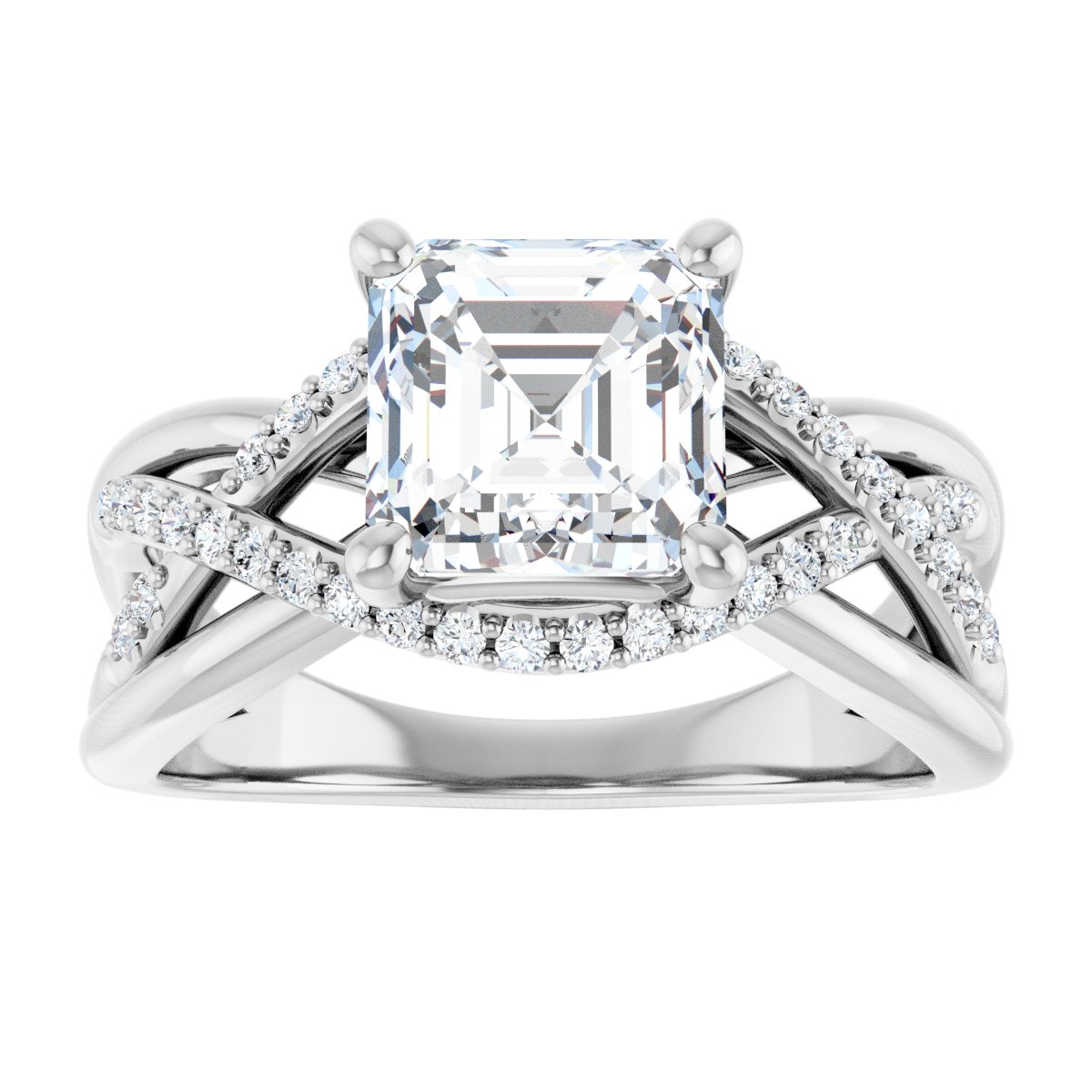 Asscher Accented Engagement Ring