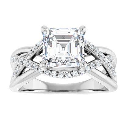 Asscher Accented Engagement Ring