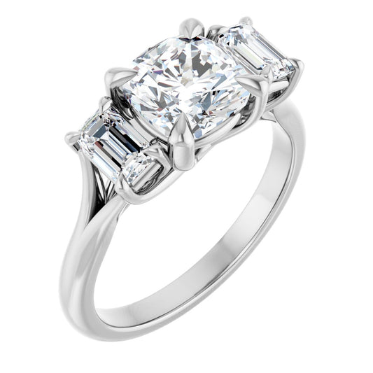 Cushion Three-Stone Engagement Ring