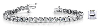 Classic Round Bezel Set Diamond White Gold Tennis Bracelet w/ 5.25 CTW Lab Diamonds