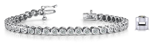 Classic Round Bezel Set Diamond White Gold Tennis Bracelet w/ 5.25 CTW Lab Diamonds