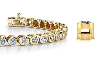 Classic Round Bezel Set Diamond Yellow Gold Tennis Bracelet w/ 2.08 CTW Lab Diamonds