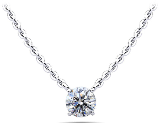 Round Brilliant Diamond Solitaire White Gold Pendant w/ 1.5 ct. Lab Diamond