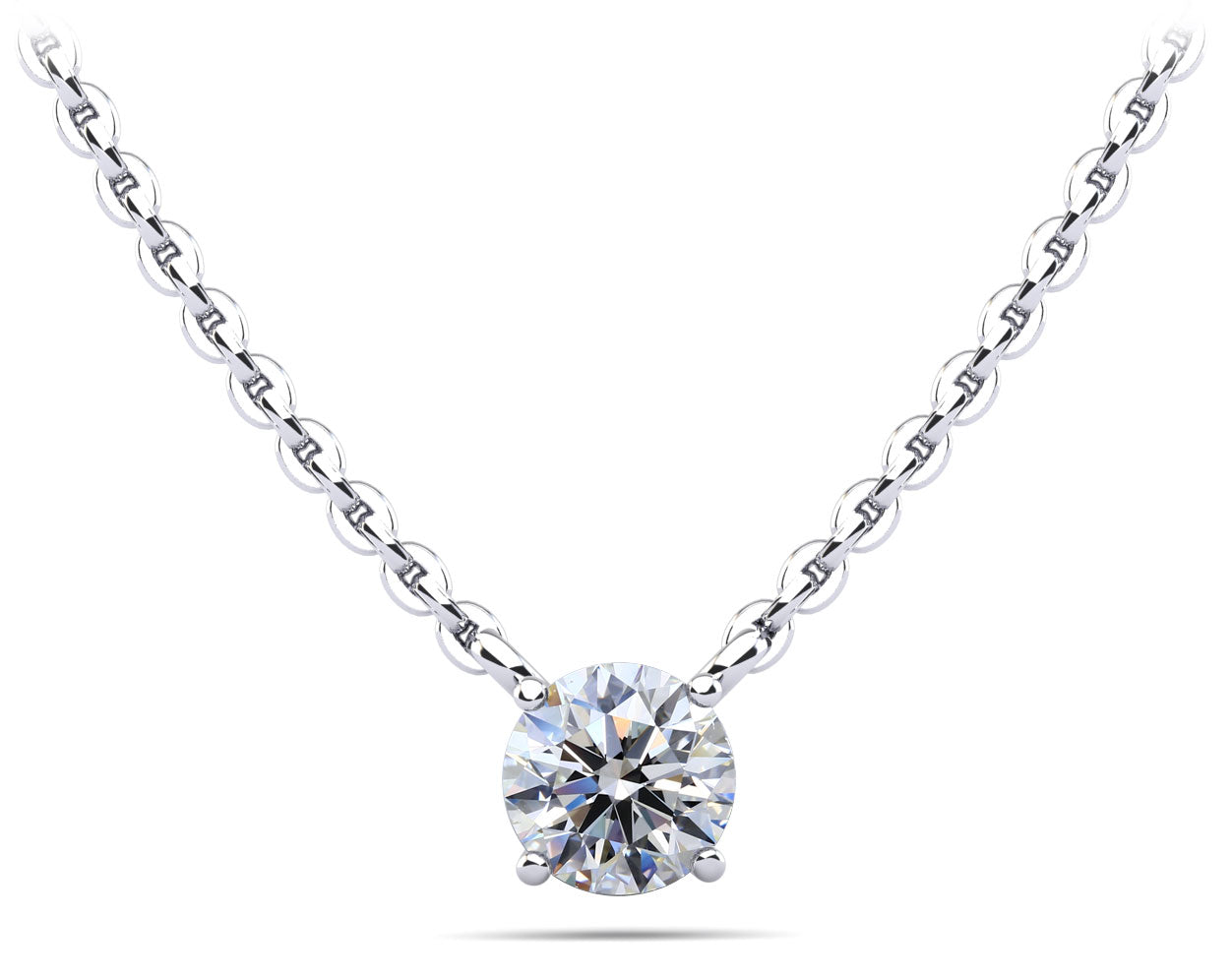 Round Brilliant Diamond Solitaire White Gold Pendant w/ 1.00 ct. Lab Diamond