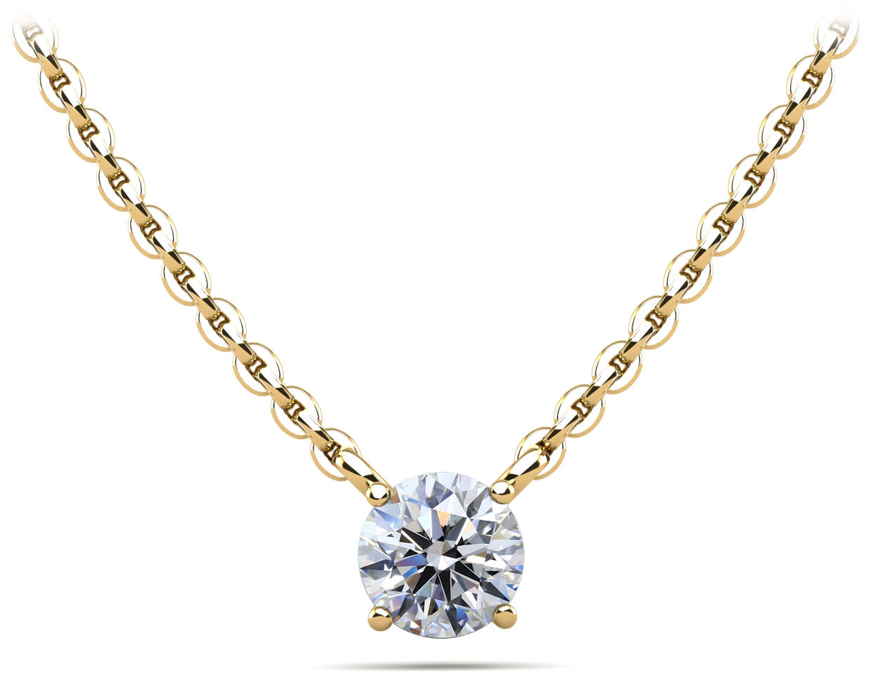 Round Brilliant Diamond Solitaire Yellow Gold Pendant w/ 2.00 ct. Lab Diamond