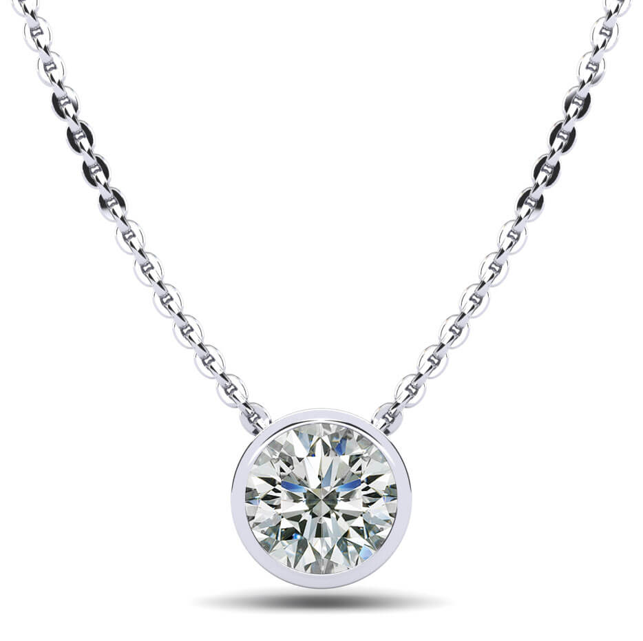 Solitaire Bezel Diamond White Gold Pendant w/ 1.00 ct. Lab Diamond