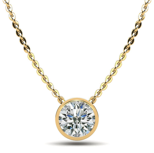 Solitaire Bezel Diamond Yellow Gold Pendant w/ 1.50 ct. Lab Diamond