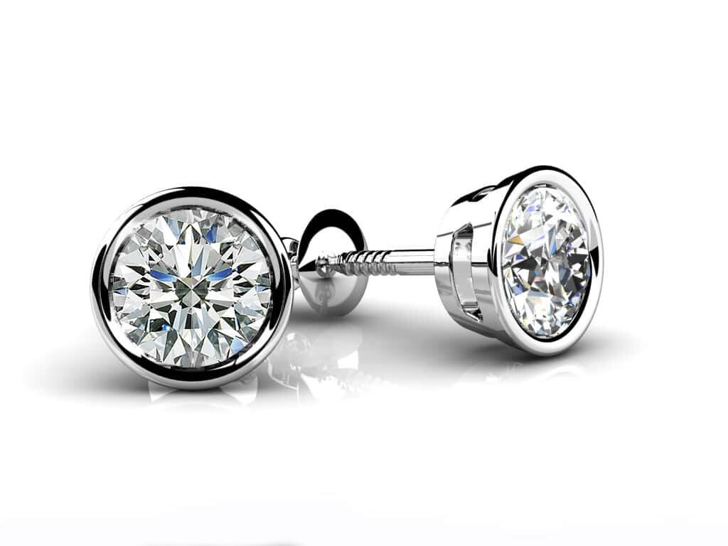 Bezel Set Round Diamond Yellow Gold Stud Earrings w/ 3.00 CTW Lab Diamonds