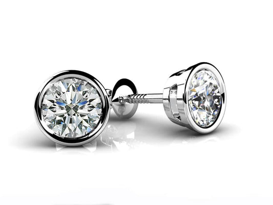 Bezel Set Round Diamond Stud Earrings