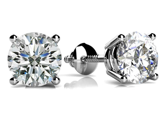 Classic Four Prong Diamond White Gold Studs w/ 1.00 CTW Lab Diamonds